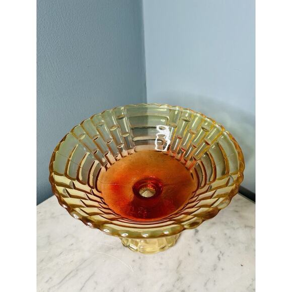 Glows Jeannette Glass Amberina Louisa Pedestal Footed Bowl Compote Ombre 1950s - Picture 9 of 13